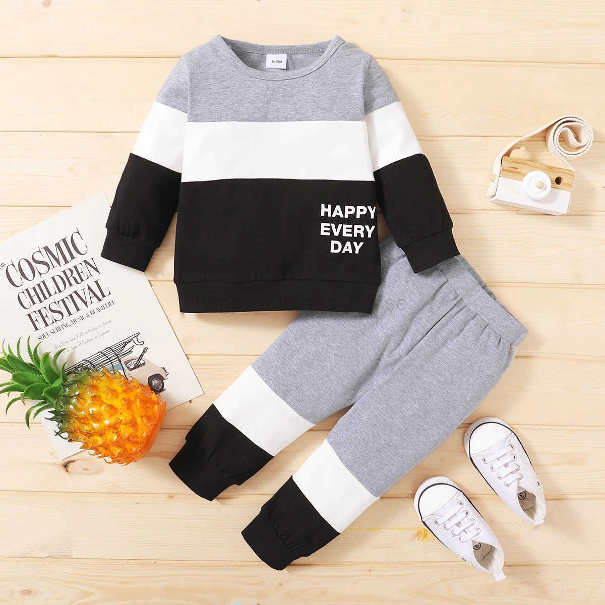 2PCS Toddler Baby Boy Clothes Set Long Sleeve Color Block Top+Pant Fashion Spring Autumn Outfit Sportswear Set for 3-24 MonthsXJ241205