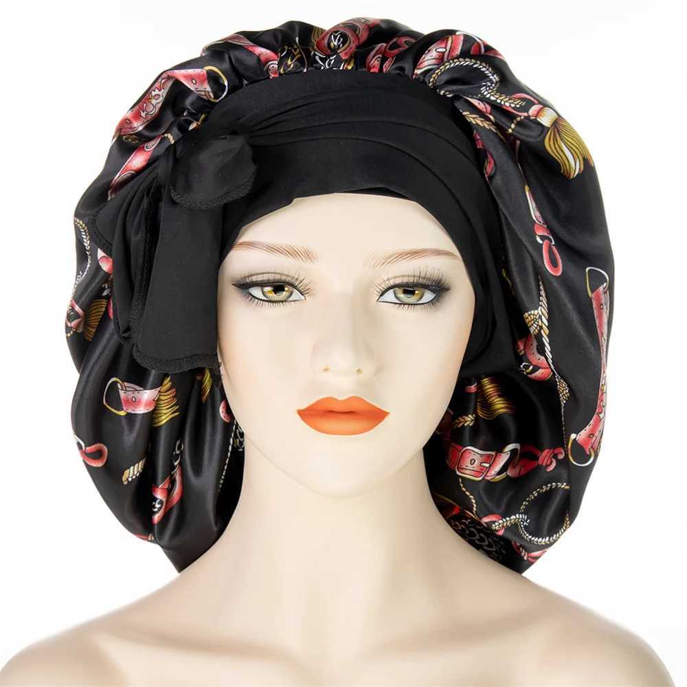 New Satin Wide Brim Nightc Silk Bonnet Hair Wr for Sleeping Sleep C With Elastic Soft Band Styling C Hair Wrping ToolXJ241205