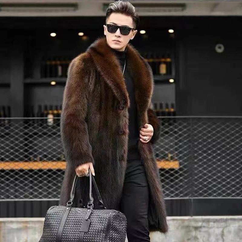 Long Mink Fur Coat For Man 2024 Winter Thicken Lapel Fluffy Jacket Mans Warm Outerwear Artificial Furry Overcoat 241202