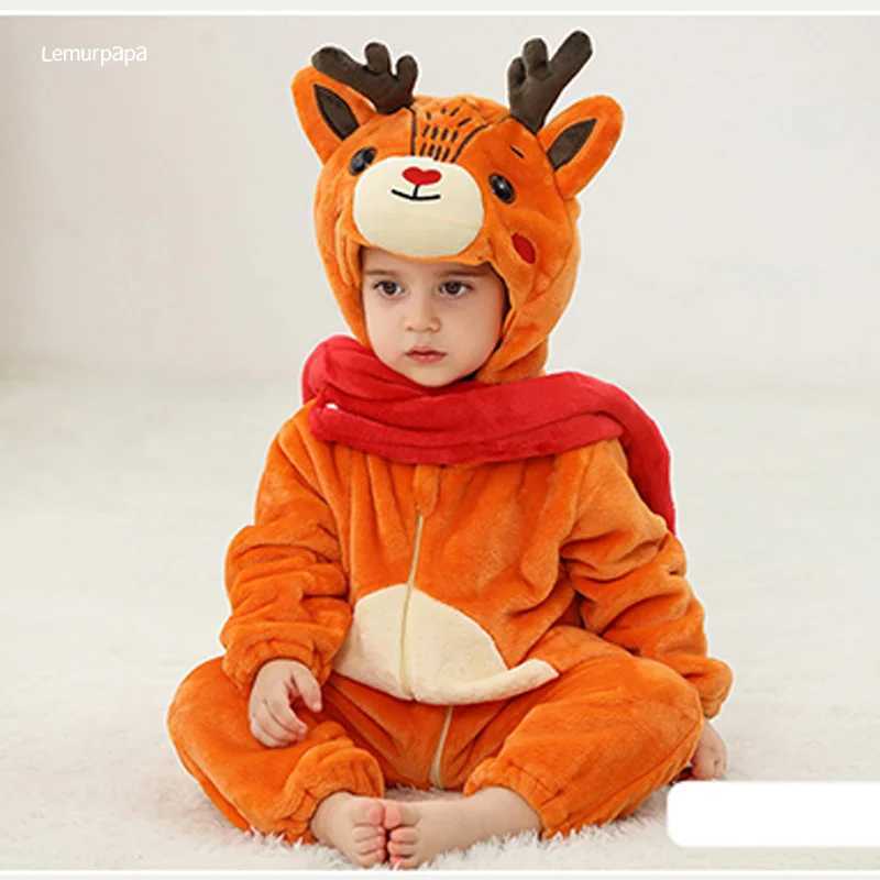 Pajamas Deer Romper Baby Boy Girls Pajama Toddlers Winter Outfit Christmas Animal Elk Suit Onesie Festival Party Bebe Clothes Kigurumis H241205