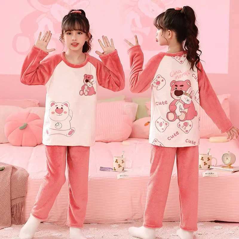Pajamas Children Pajama Velvet Thickened Warm Cartoon Casual Loungewear Kids Boy Girl Flannel Set Long Sleeve Coral Fleece Winter Clothe H241205