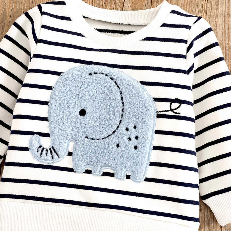 0-24 Months Spring Autumn New Boy Girl And Toddler Elephant Stripe Top Casual Cute Print Jeans SetXJ241205