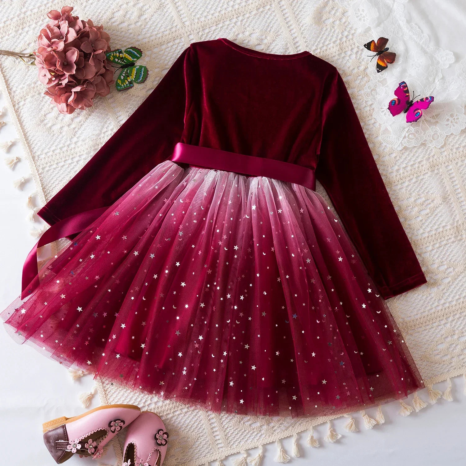 Girls Sequin Princess Dress Winter Long Sleeve Princess Birthday Party Christmas Costume 3-8 Years Children Casual Clothing 241204