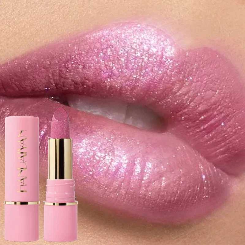 Nude Pink Diamond Lipstick Matte Glitter Lip Tint Balm Waterproof Lasting Pearl Shiny Lip Gloss Shimmer Sexy Red Lipstick MakeupXJ241205