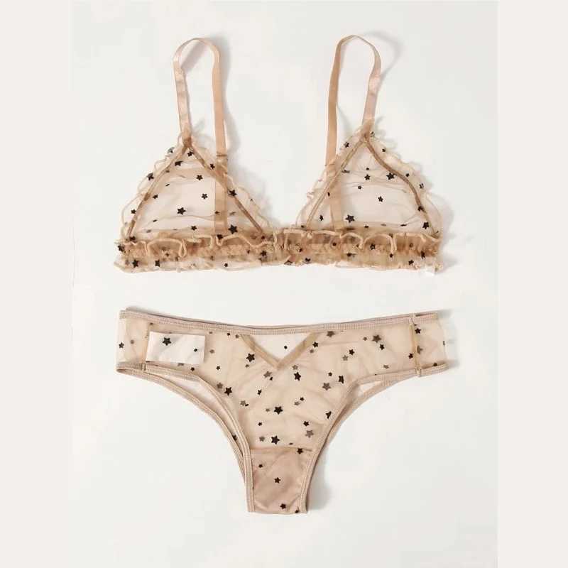 Sexy underwear women set Floral Embroidery Sheer Mesh Lingerie Set no bra Backless Bralette sexi Intimates lace bra setXJ241205