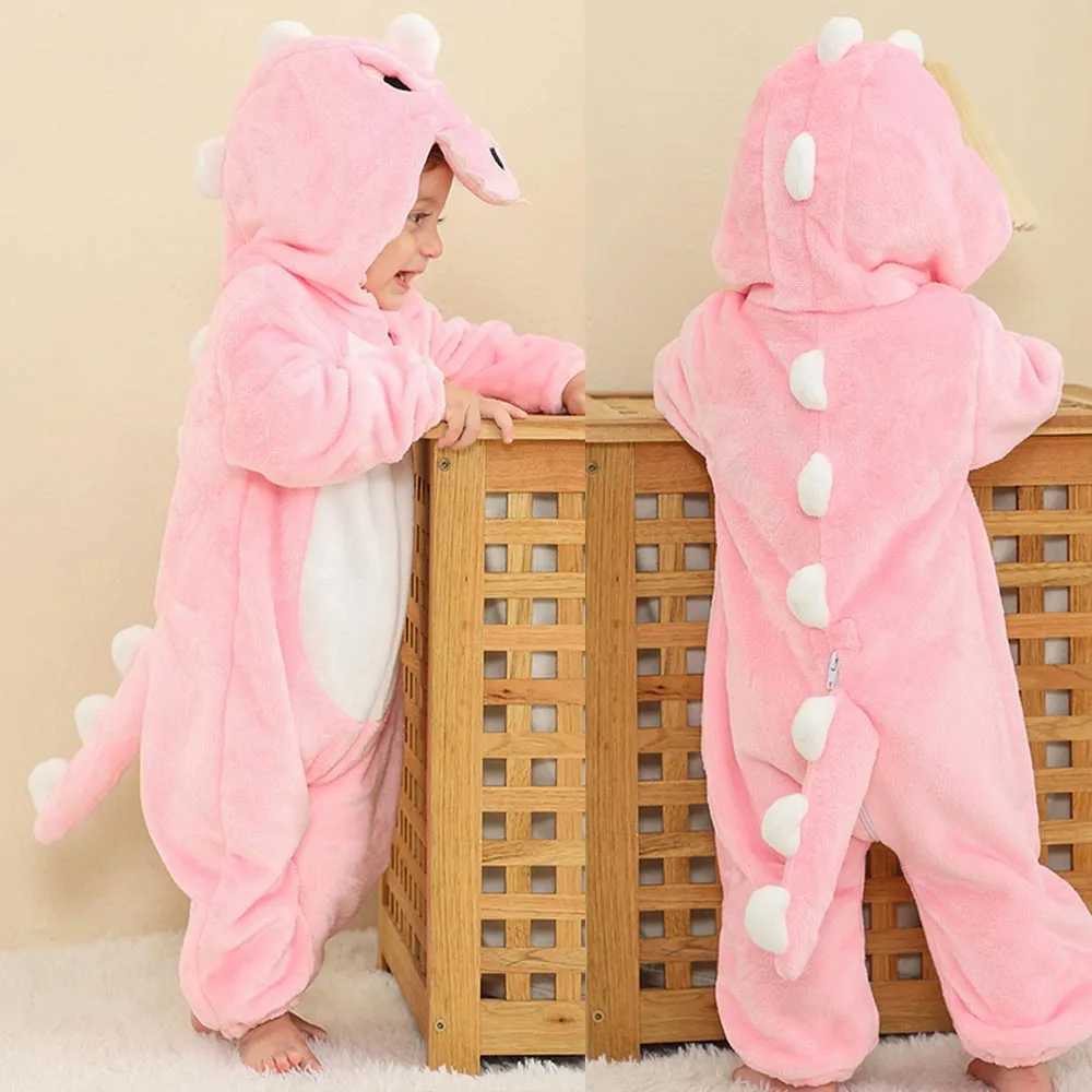 Pajamas Easter Dinosaur Rabbit Baby Rompers Winter Hooded Flannel Toddler Infant Clothes Overall Bodysuit Jumpsuit Costume For Kids Bebe H241205