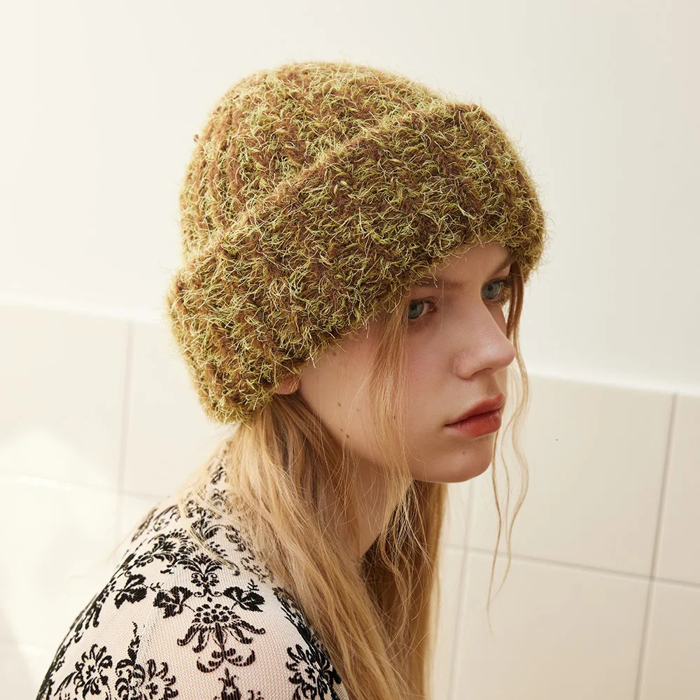 Winter Womens Wool Knitted Bean Cap Womens Warm Fur Needle Cap 241205