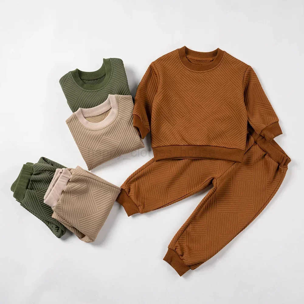 New Toddler Set Childrens Patch Pullover Long Sleeve Top + Casual Solid Color Pants Two-piece Set Daily WearXJ241205