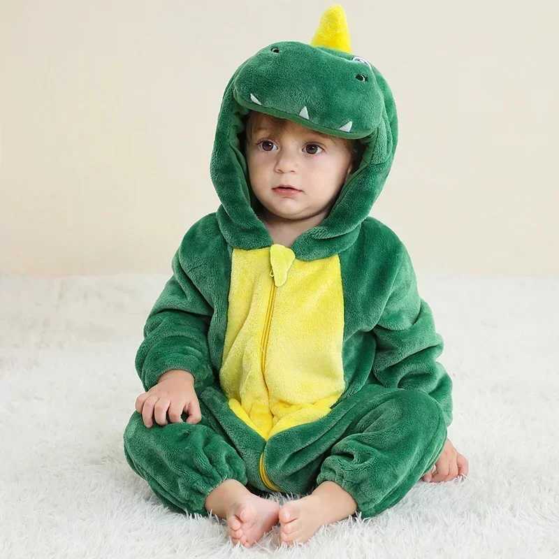 Pajamas Cartoon Flannel Baby Rompers Dinosaur Panda Pajamas Cotton Baby Boy Girls Animal Costume Baby Jumpsuit Kigurumi Outfit H241205
