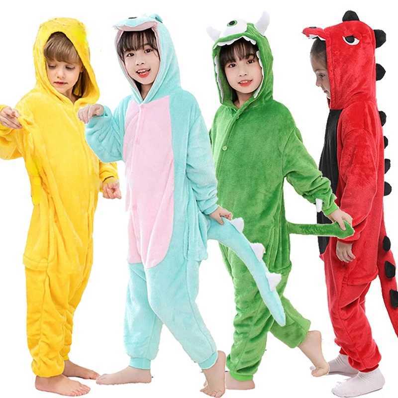 Pajamas 85-145cm Kids Animal Jumpsuits Boy Girl Cartoon Cosplay Costumes Children Kigurumi Onesies Baby Flannel Clothes Birthday Gift H241205