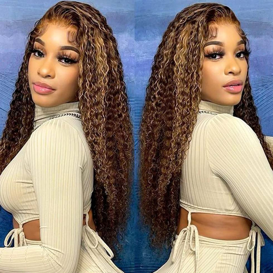 200 Density Brown 30 Inch 427 HD 13X4 Deep Wave Human Hair Front 13X5 Curly 13X6 Brazilian Highlight Ombre Lace Frontal Wig