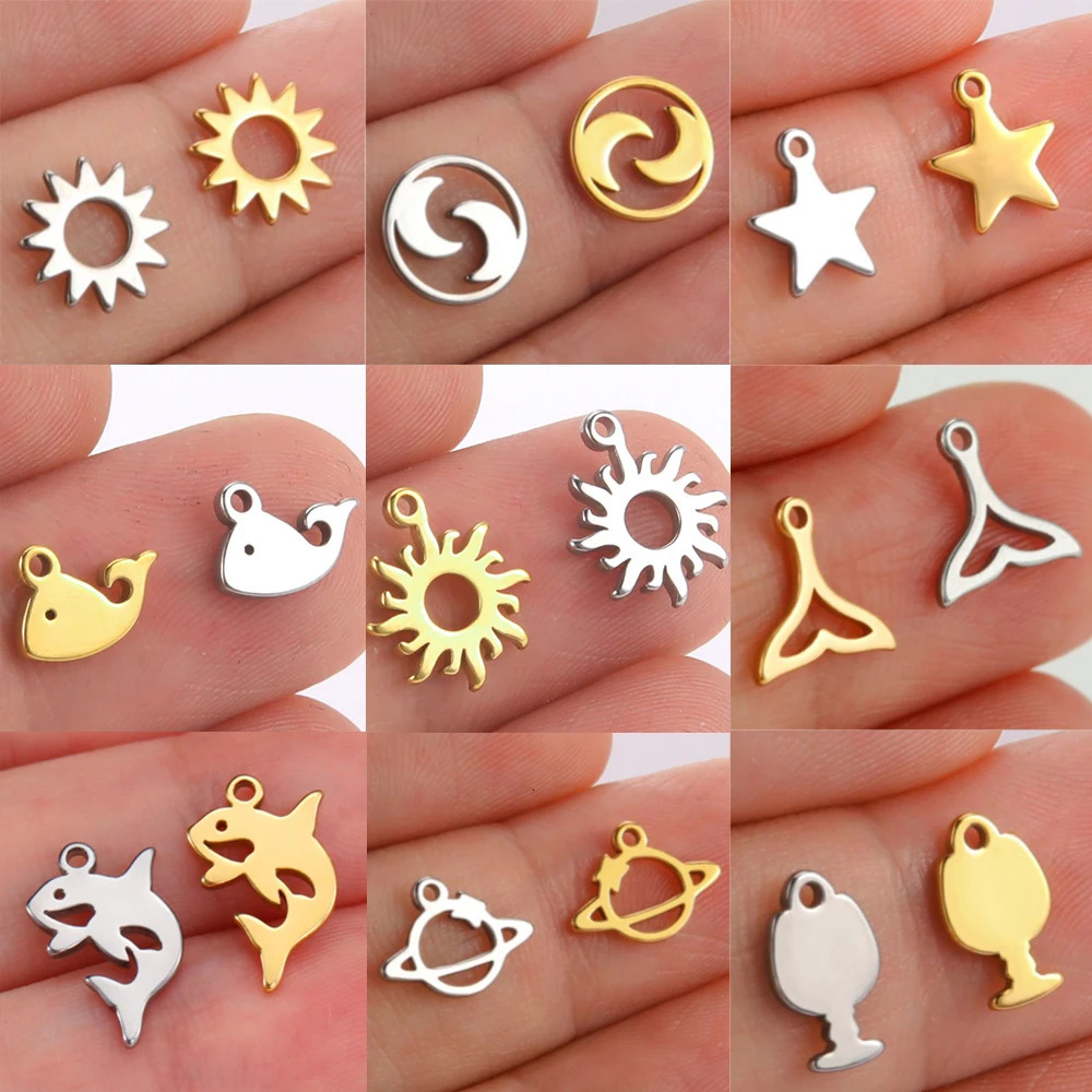 EUEAVAN 5pcs Stainless Steel Sun Charms Moon Star Dolphin Planet Summer Charm Pendant Tiny Jewelry Making Supplies Wholesale 241122