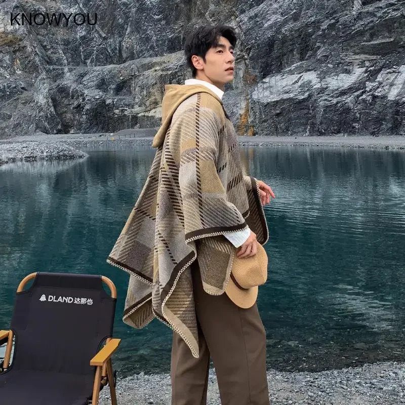 Mens cape cashmere blend cashmere cardigan mens raincoat winter warm shawl thick blanket scarf Stoll plain packaging 241205