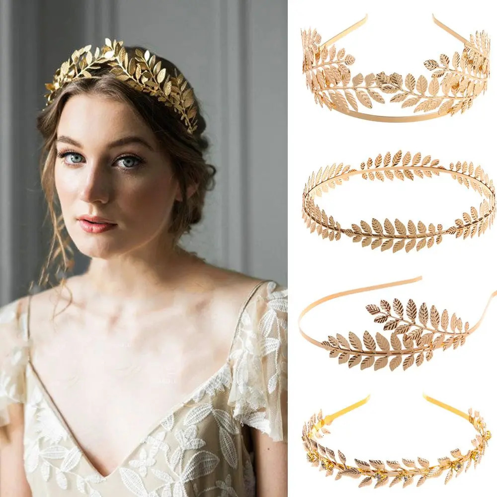 Greek Gold Color Leaf Headbands Bride Wedding Hair Accessories For Women Roman Diadem Crown Tiaras Headpiece Headdress Jewelry 241122