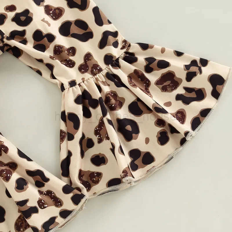 Newborn Baby Girls Clothes Pants Set Fall Winter Clothes Long Sleeve Bodysuit Leopard Bow Flare Pants Headband 0 to 18 MonthsXJ241205