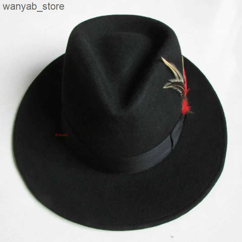 Cloches H3571 Womens Felt Fedoras Hat Mens Jazz Hat Womens Autumn and Winter Church Party Outdoor Shopping Simple Casual Hat L240910