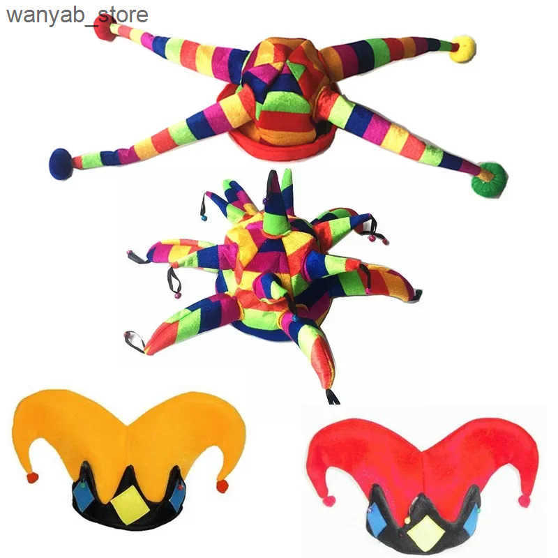 Cloches Adult mens polka dot clown hat birthday cake party hat performance props Christmas elf Halloween costume role-playing L240910