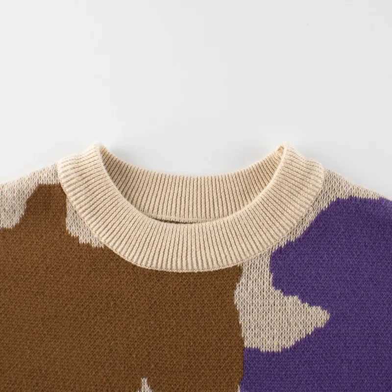 2024 Winter New Childrens Knitted Sweater Warm Boys Parachute Top Casual Long Sleeve O-Collar Pullover Splicing Work Childrens Clothing W241205
