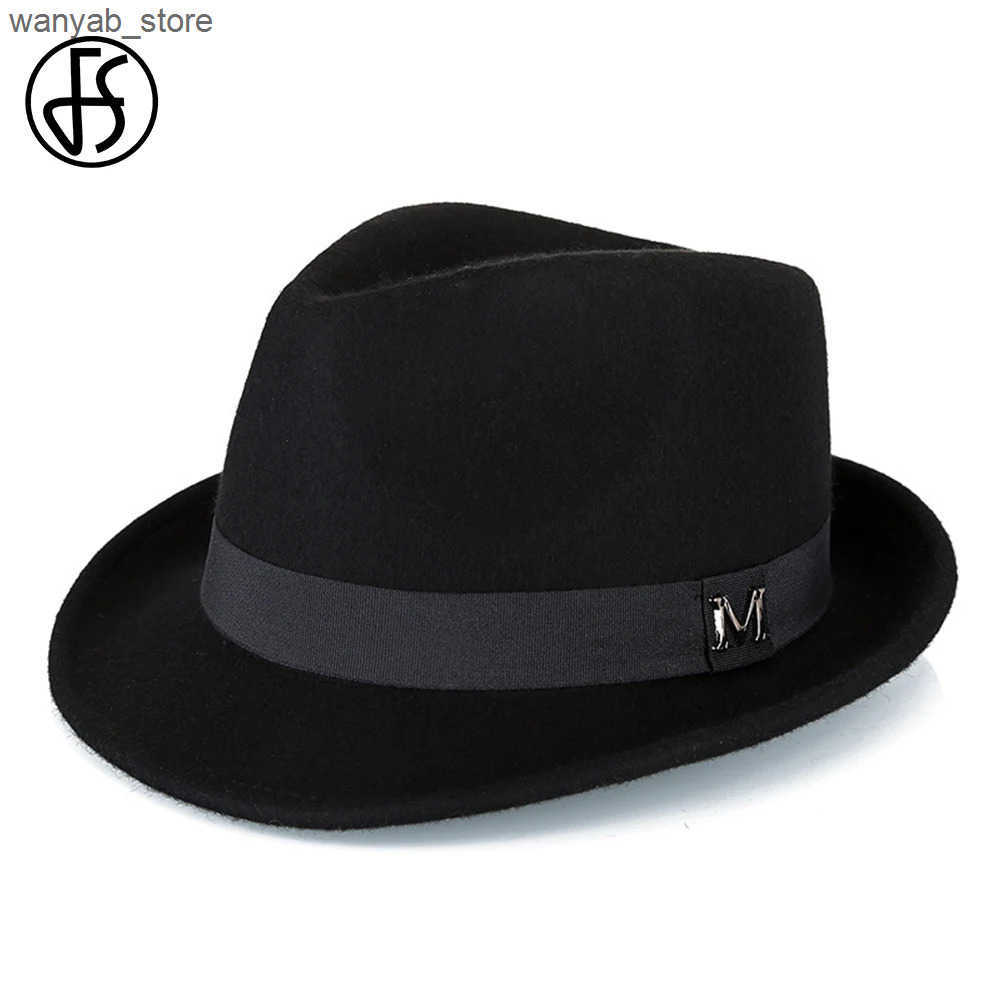 Cloches Mens Black Jazz Pie Hat Trilby Panama Hat Winter Wool Felt Fedora Wedding Party Small Top Hat L240910