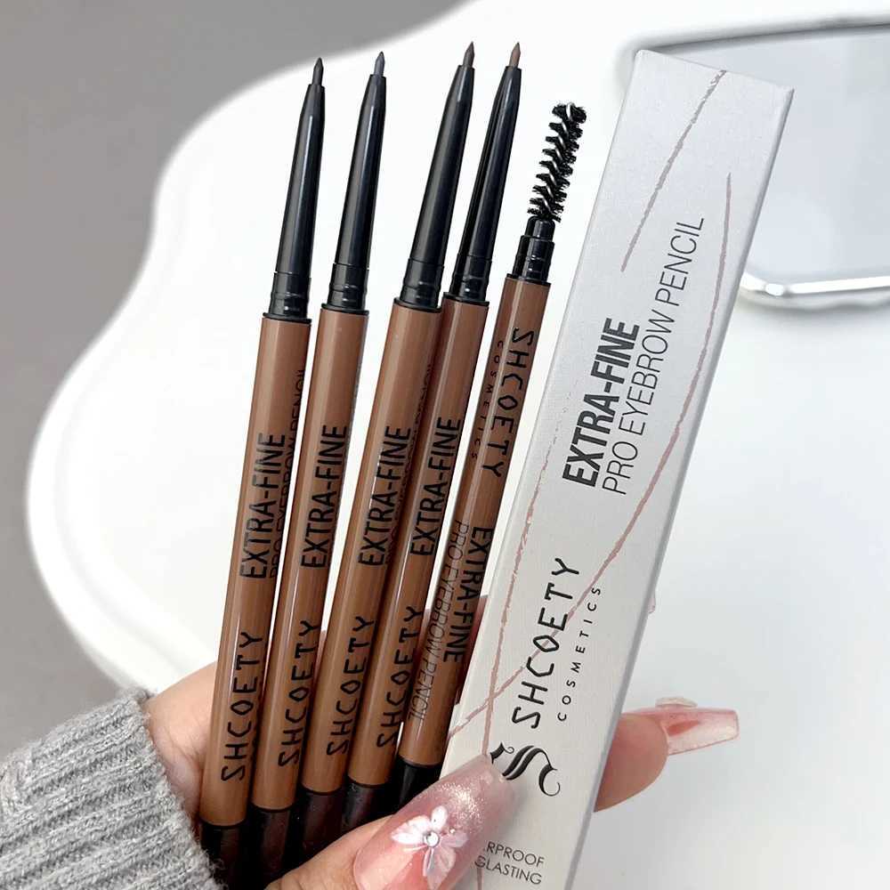 Matte black brown eyebrow pencil waterproof natural long-lasting eyebrow makeup dual head with ultra-fine makeup brush W241205