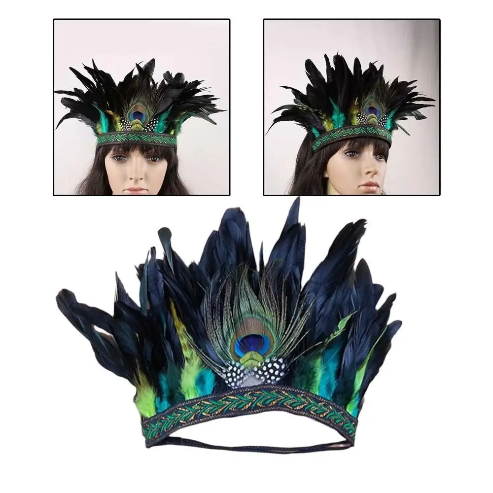 Novelty Feather Crown Peacock Costume Indian Headband Fascinator Decorative Headdress for Dance Show Carnival Halloween 241122