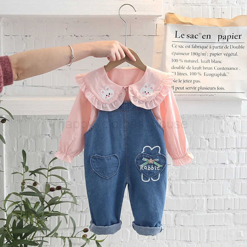 Autumn kids Baby girls clothes long sleeve Shirt+ Jeans 2024 Korean Fashion Casual girls clothes set for 0-4 yearXJ241205