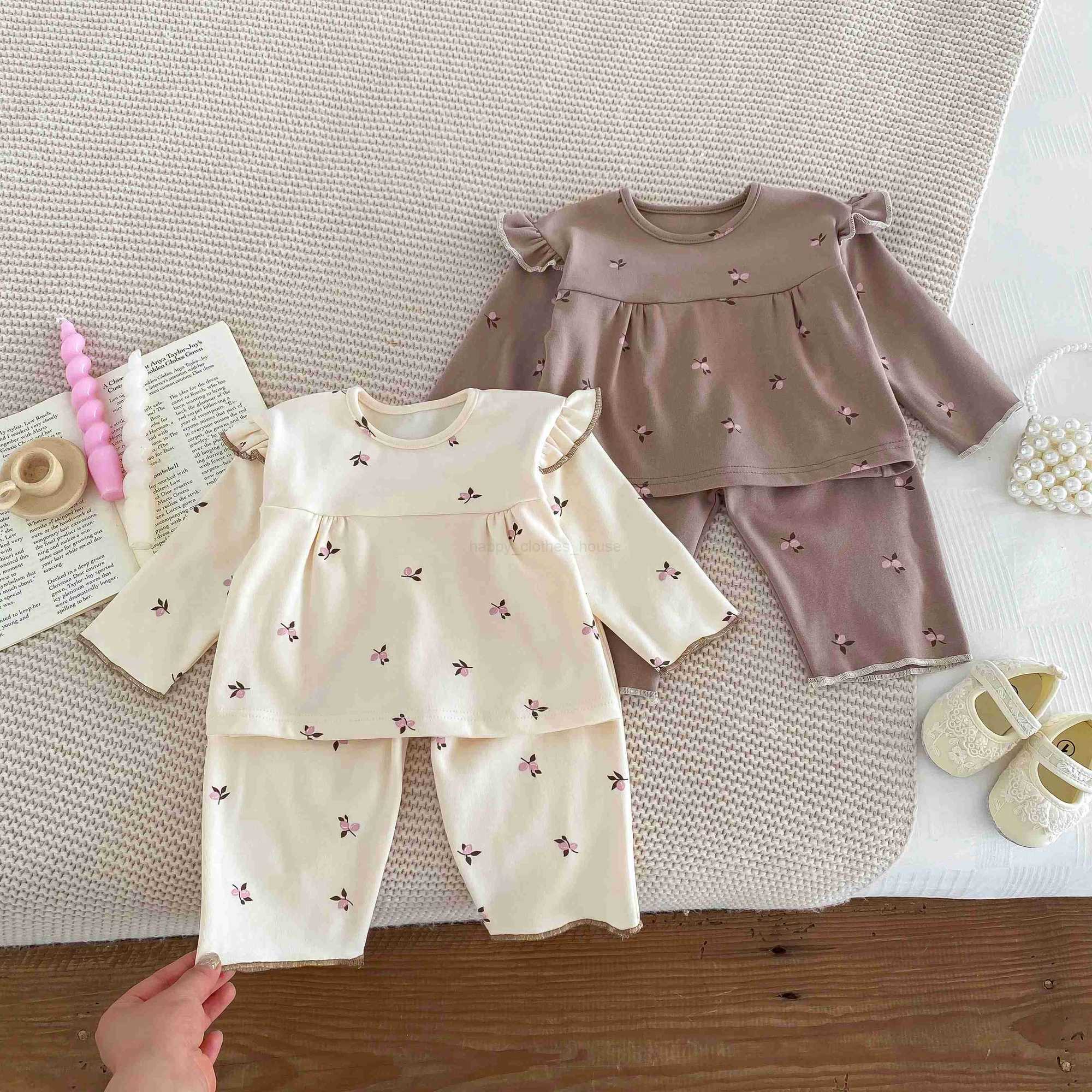 IG Fashion Newborn Clothes Baby Pajamas Boy Girl Cherry Print Long Sleeves Shirt + Pants Sleepwear Two Piece Set 0-2yrsXJ241205