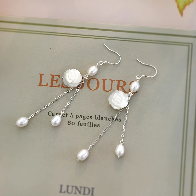 ASHIQI Natural Shell Flower Earrings 925 Pure Silver Womens Wedding Engagement Party Jewelry 241205