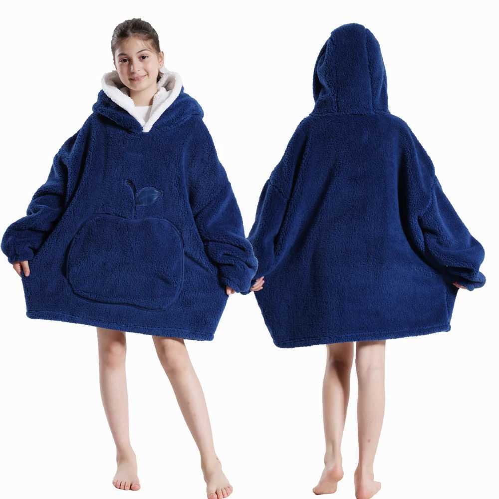 Pajamas Winter Hoodies for Girls Boys Hooded Flannel Warm Sweatshirts Childrens Wearable Blanket with Sleeves Kids 100-160cm Clothing H241205