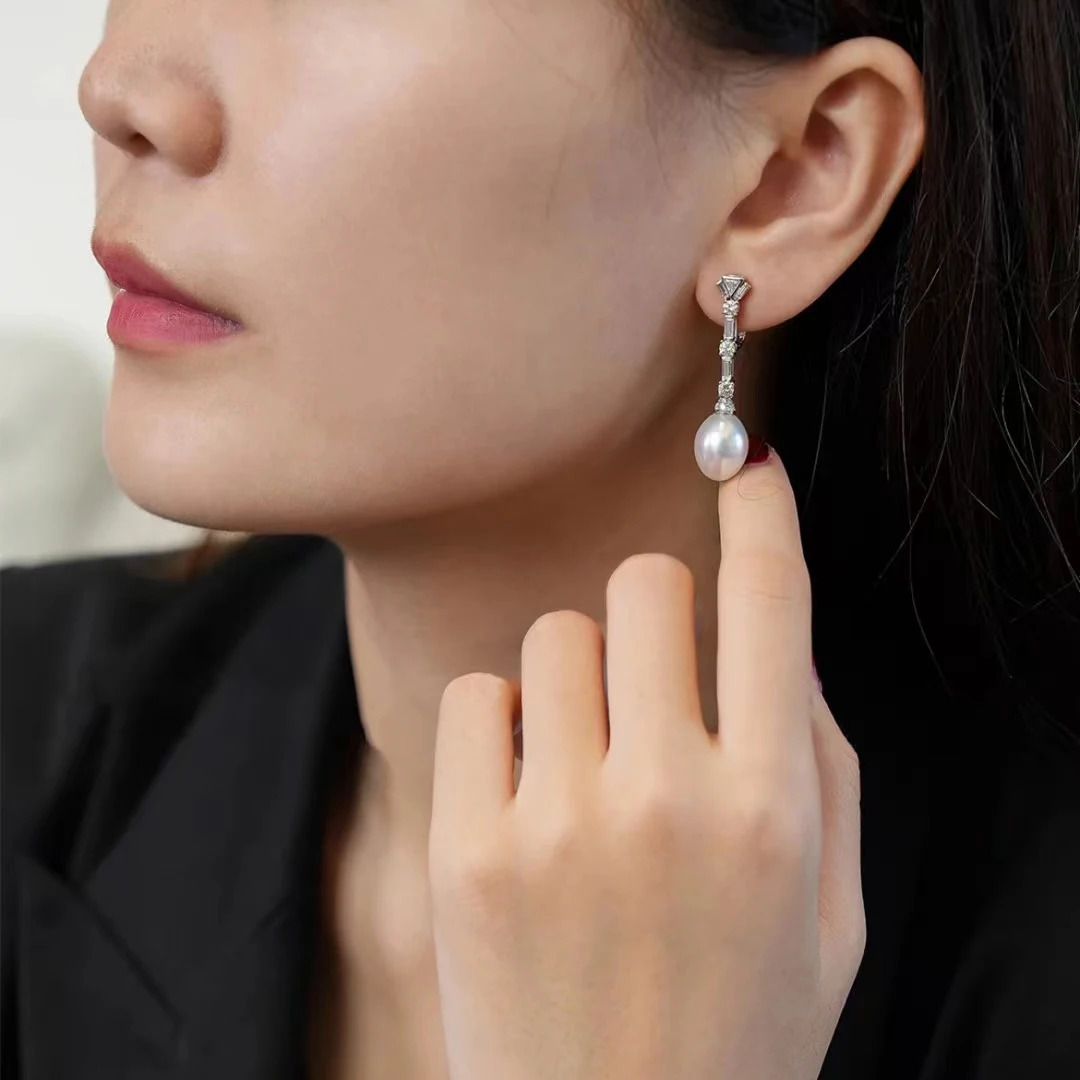 MeiBaPJ 10-11mm Natural Rice Pearl Fashion Pendant Earrings Genuine 925 Pure Silver Womens Exquisite Jewelry 241205