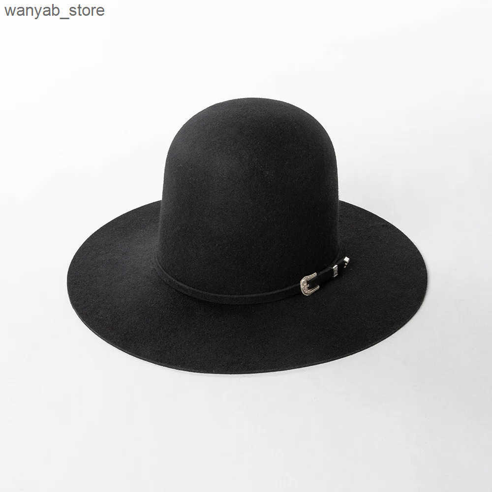 Cloches 2024 New Wide Brim High Open Crown Womens Fedora Walkway Wool Felt Hat Winter Fashion Box Packaging L240910
