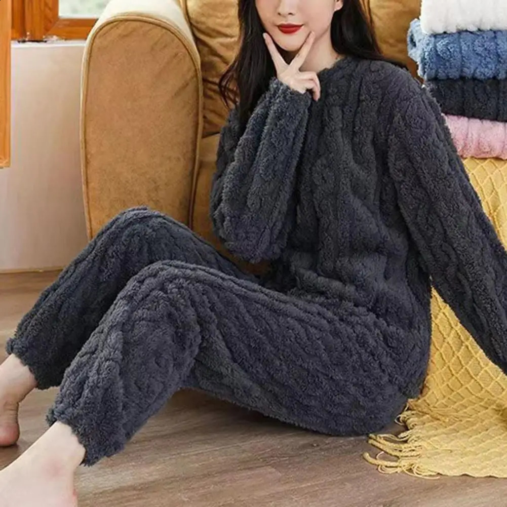 Warm Comfortable Winter Pajamas Cozy Pajama Sets for Women Stylish Plush Sleepwear Autumn with Pullover Pants 241205