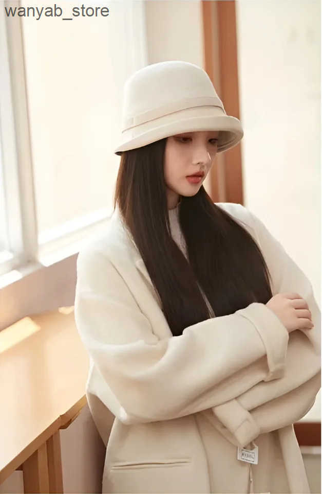 Cloches Autumn wool tweed warm soft windproof womens hat French retro bucket hat felt hat tweed fishermans hat L240910