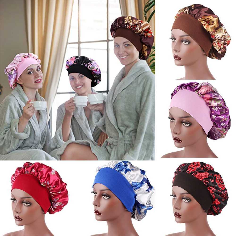 Soft Satin Night Sleep Hat Women Elastic Wide Band Fashion Hair Loss Cover Head Wr Satin Bonnet Hair Beauty Chemo Cs CareXJ241205