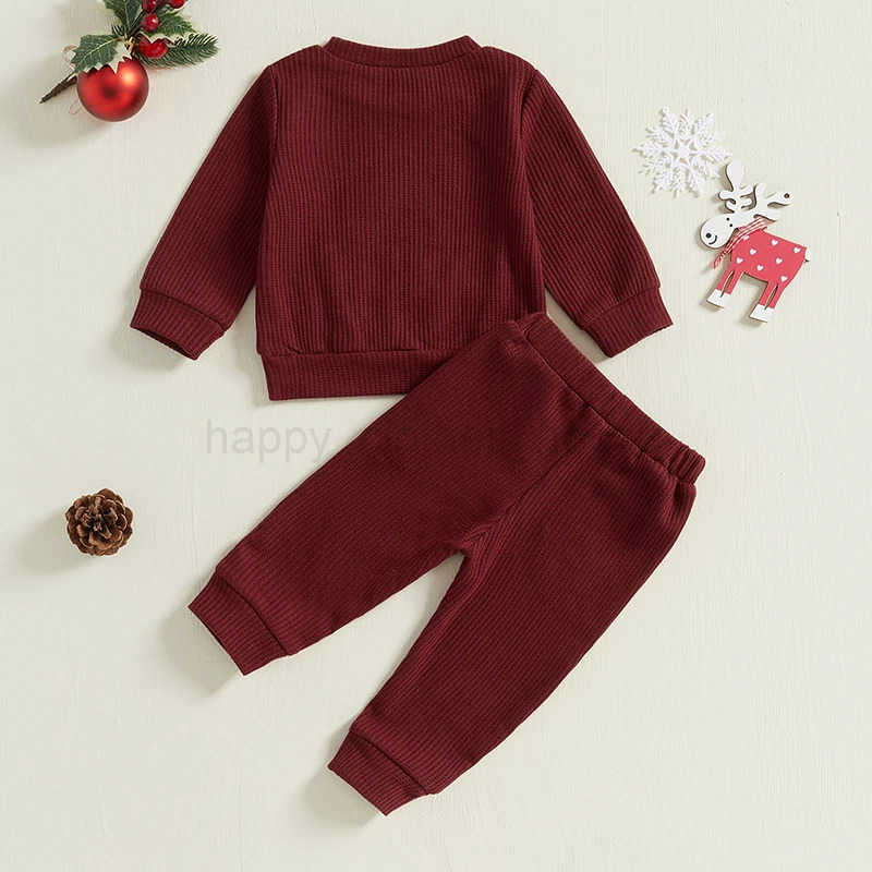 Baby Boy 2Pcs Christmas Outfits Long Sleeve Reindeer Embroidery Ribbed Sweatshirt and Pocket Drstring Pants Set Winter ClothesXJ241205