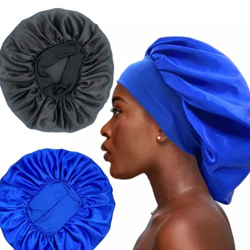 Satin Wide Brim Nightc Silky Bonnet Hair Wr for Sleeping Sleep C With Elastic Soft Band Styling C Hair Hat Wrping ToolXJ241205