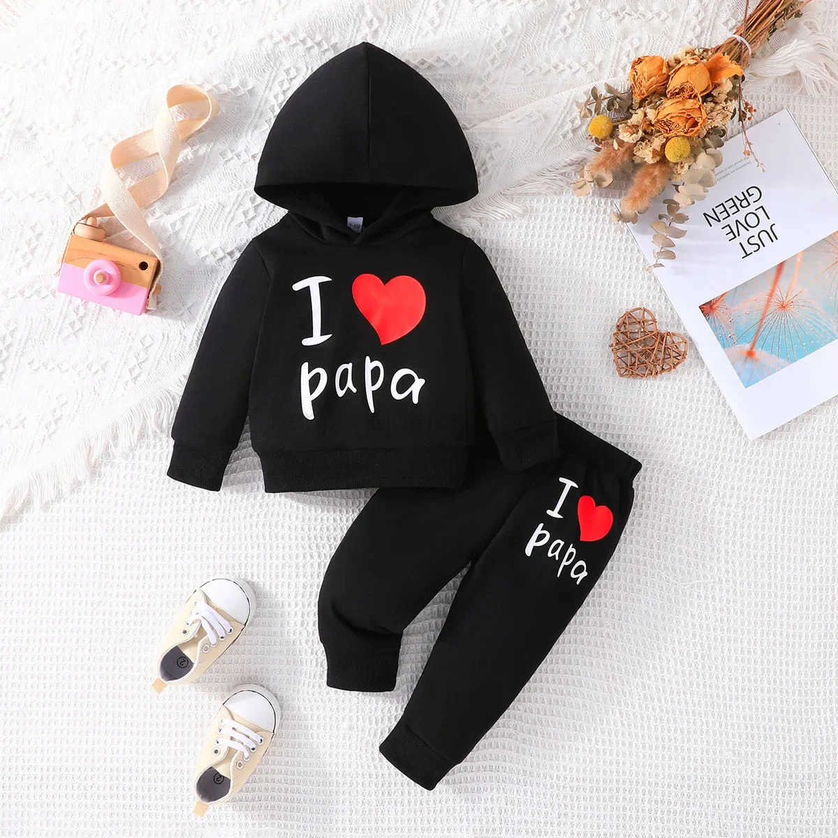 Clothing Set For Kid Unisex Girls Boy 3 -24 Months Cute Letter Long Sleeve Hoodie Tee Long Pants Outfit Ootd For Newborn BabyXJ241205