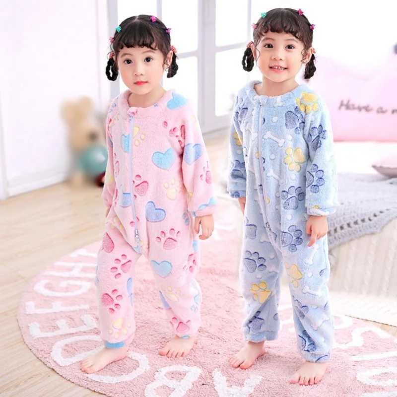 Pajamas Children Plush Pajama Boy Girl Cute Cartoon Coral Fleece Warm Zipped Sleep Blanket Kids Cozy Sleepwear Playsuit Romper Homewear H241205