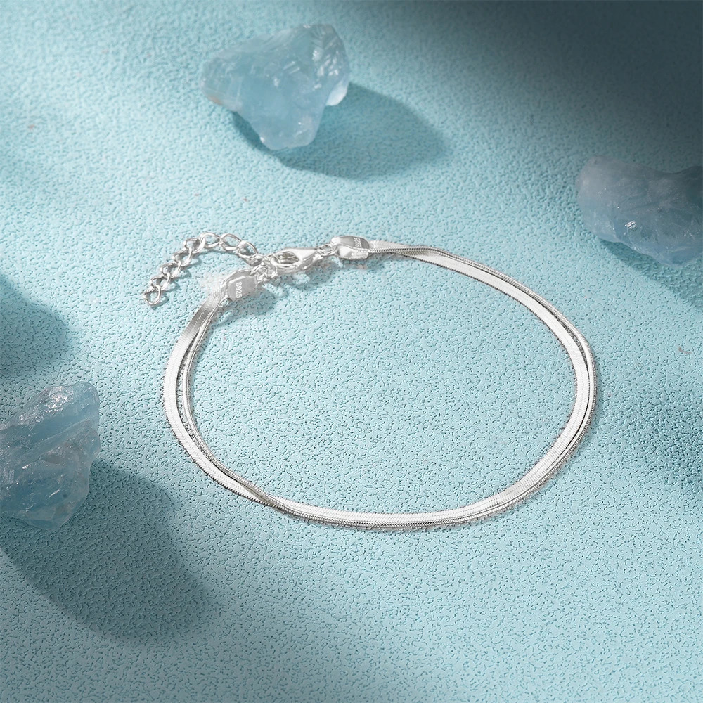 CANNER 1Pcs Minimalist DoubleLayered Snake Bone Chain Bracelet In Gold Color 925 Silver Simple For WomenS Daily Wear 241122