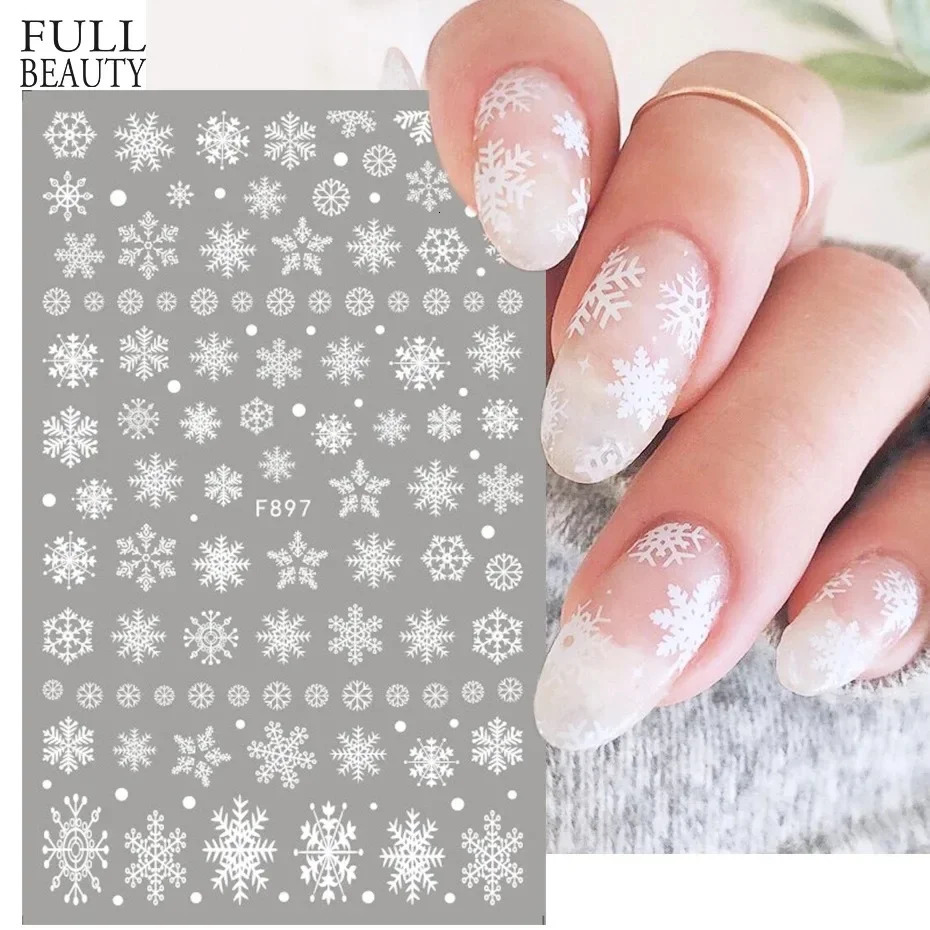 Ins Style Winter Snowflake Nail Stickers White Snowflake Snowman Christmas Tree Year Stickers 241205