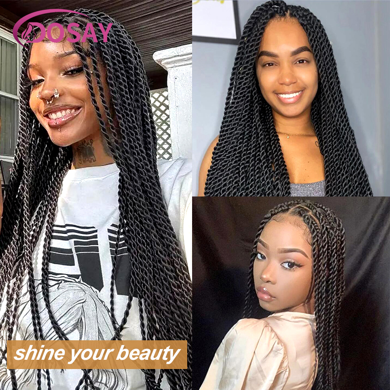 Synthetic Senegalese Knotless Braid Front 36'' Full Lace Twist Box Braided Wig For Black Women