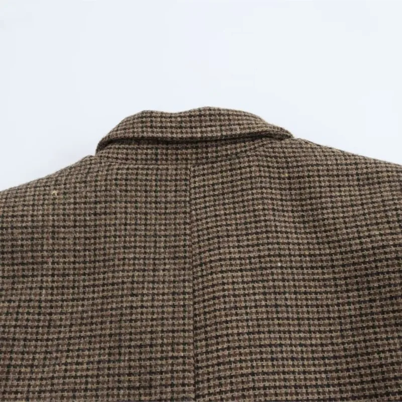 TRAF Plaid Blazer Women Autumn Office Lady Button Pocket Decoration wool blend Female Chic Outwear Blazers 241204