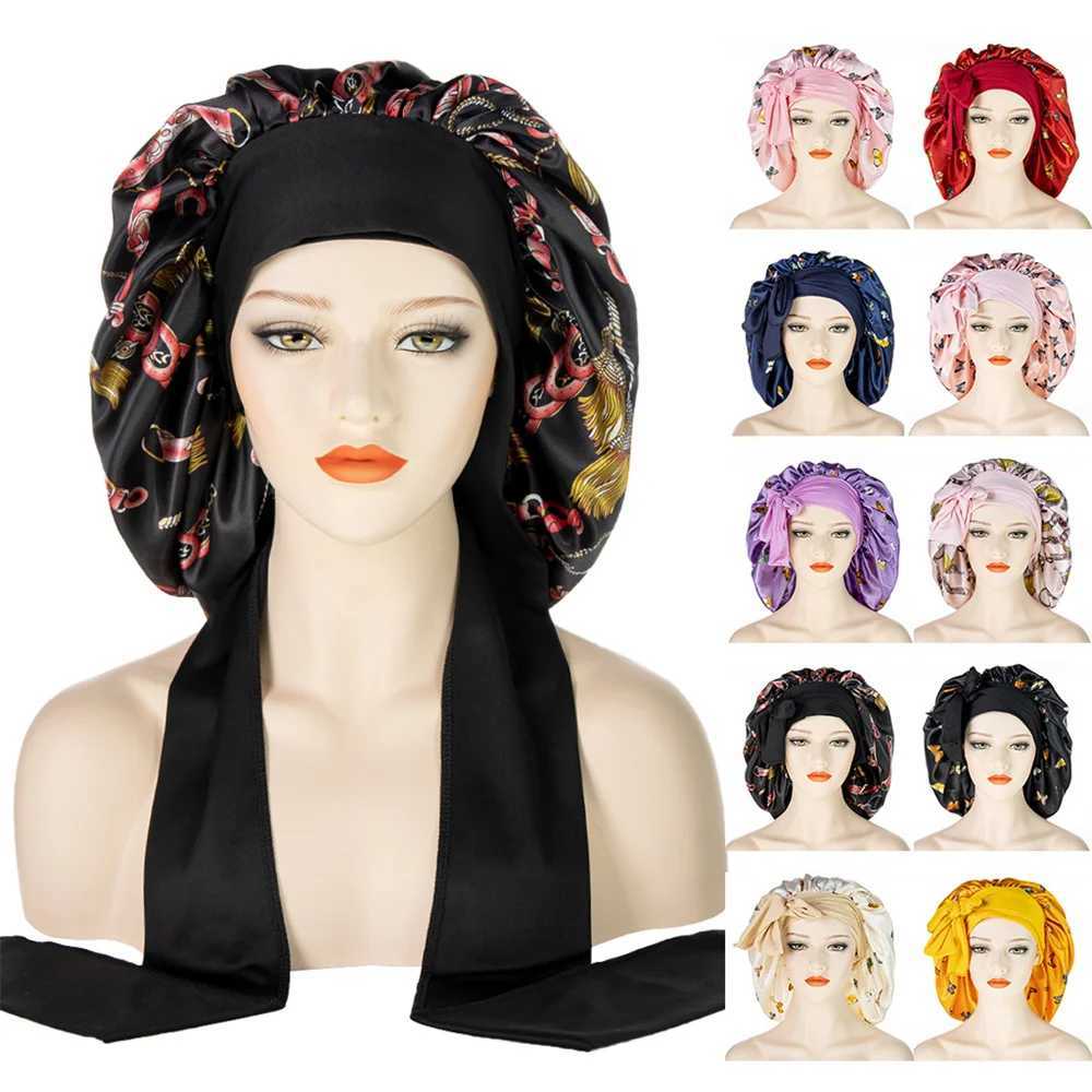 New Satin Wide Brim Nightc Silk Bonnet Hair Wr for Sleeping Sleep C With Elastic Soft Band Styling C Hair Wrping ToolXJ241205