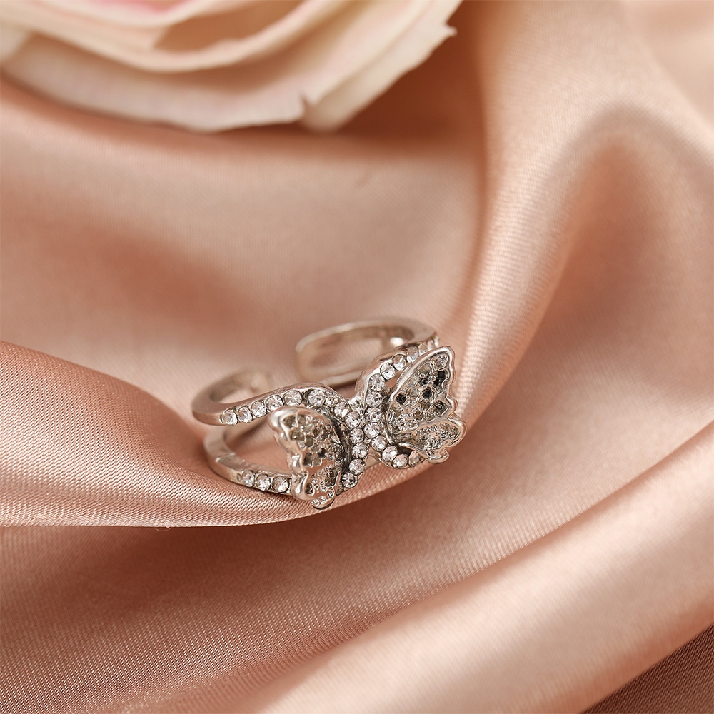 Creative super daffodil rhinestone full butterfly ring opening adjustable retro simple finger ring female