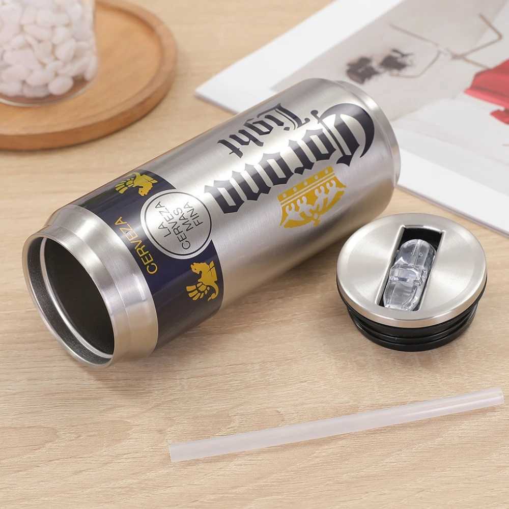 500ML Thermos Beer Bottle SUS Stainless Steel BEER Cold Keeper with Straw Cola Can Thermos For Cafe Drinkware Thermal Bottle X250321