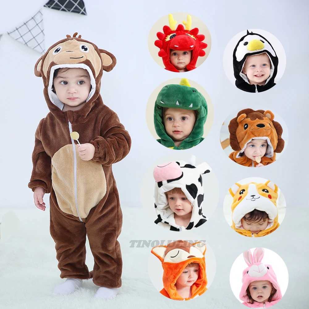 Pajamas Monkey Dinosaur Animal Pajamas Baby One-piece Bodysuits Newborn Winter Clothes Warm Soft Sleepwear Toddler Kigurumi Pijamas Kids H241205