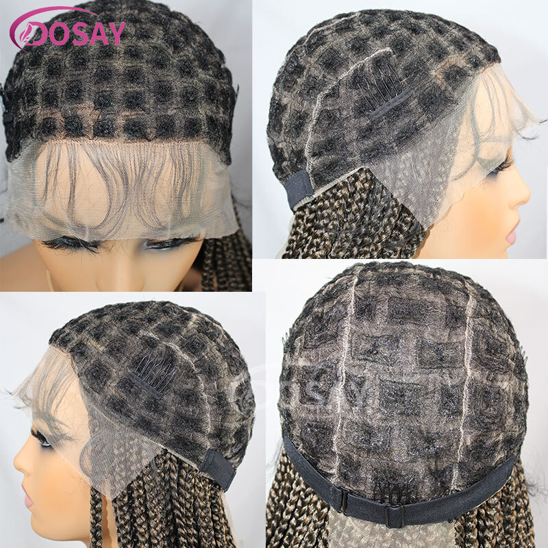 36" Full Synthetic Braids Lace Front Knotless Braided For Black Women Small Box Square Hair Wigs