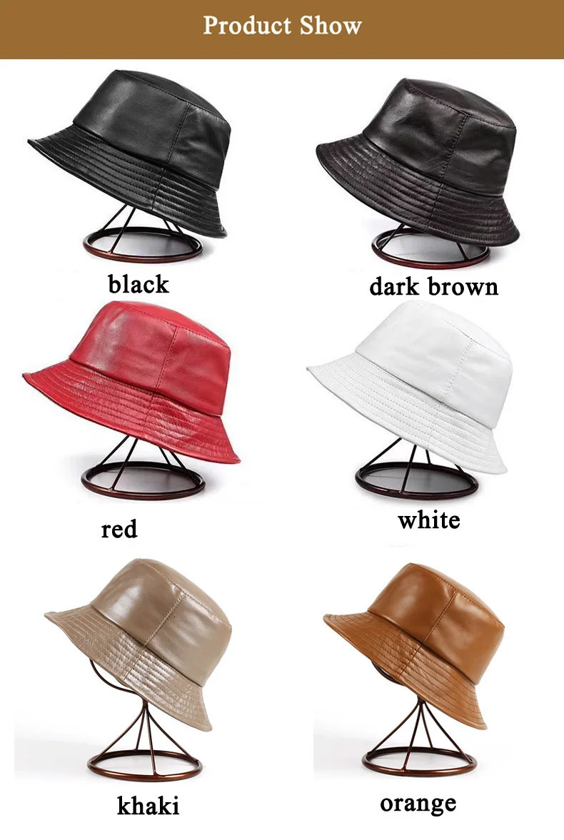 Spring/Winter Japanese unisex leather bucket hat mens/womens white/khaki fishermans hat easy to carry street hat 241205