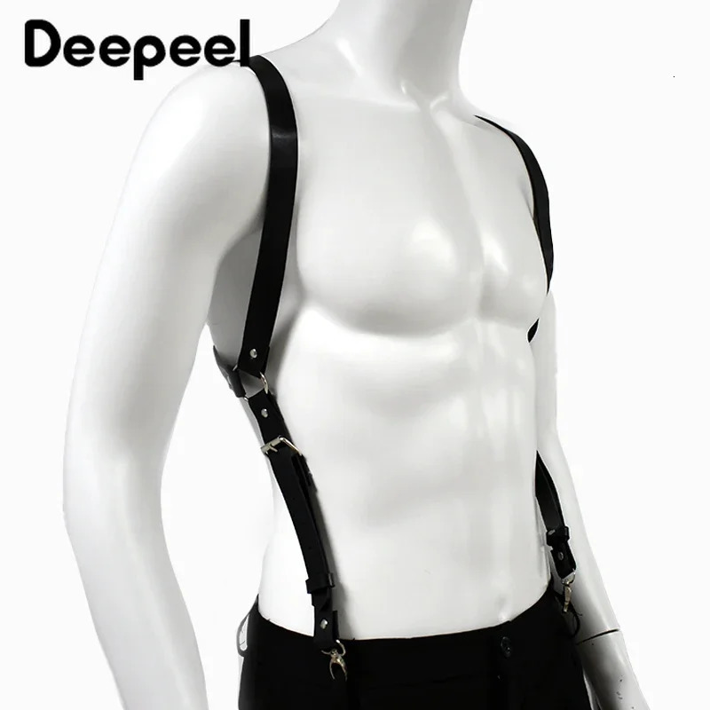 Deepeel Mens Adult Suspenders 2Clips Hook Leather Braces Male Binding Strap Waist Unisex Jockstrap Punk Decoration Harness Belt 241122
