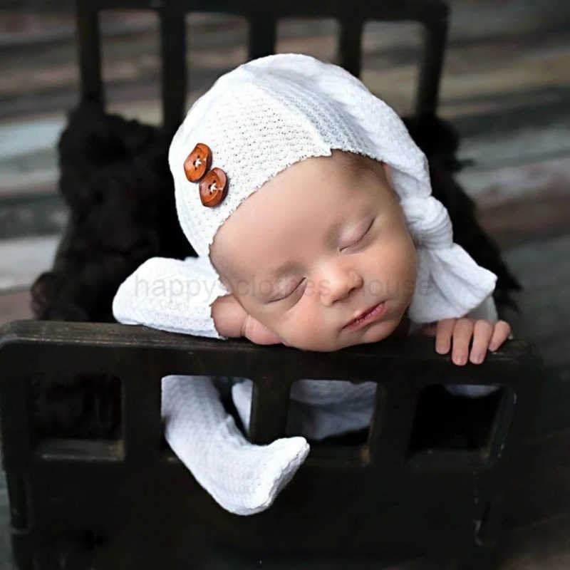 2 Pcs/Set Baby Hat Romper Newborn Photography Props Knitted Jumpsuit Long Tail Cap Kit Infants Photo Shooting Clothing OutfitsXJ241205